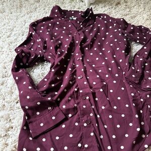 H&M Divided Burgundy Polka Dot Blouse